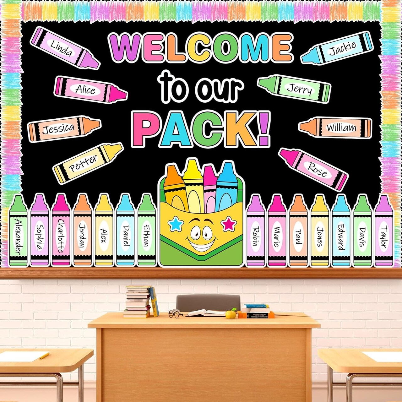 76 Pcs Back to School Crayon Bulletin Board Decoration Set (Multi Color)